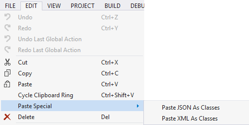 Visual Studio: Paste JSON/XML As Classes